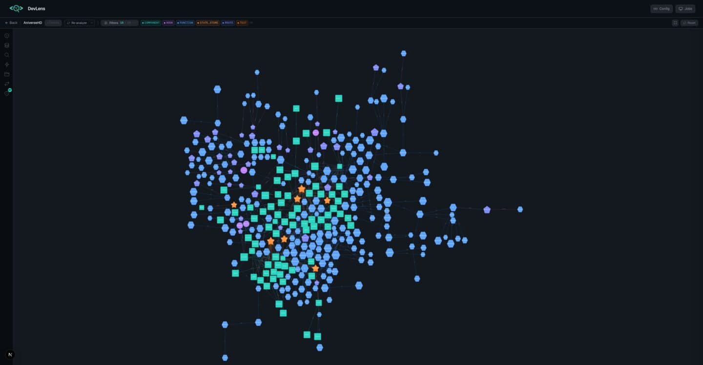 DevLens open-source web UI — interactive graph explorer